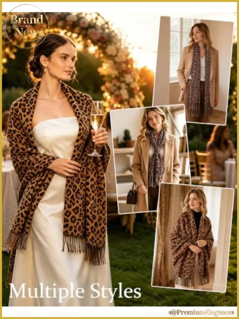Leopard Print Pashmina Wrap Shawl Scarf 100% Polyester Oversized